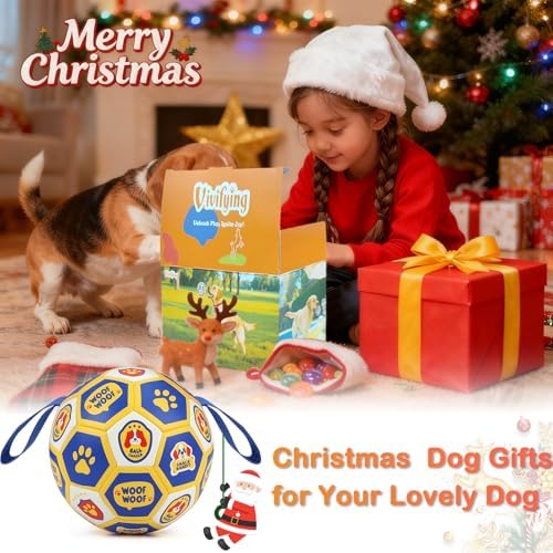 Vivifying Dog Toys Balls, 6 Inch Durable PU World Cup Soccer Ball for Indoor and Outdoor Tug-of-War, Mental Stimulation & Anxiety Relief