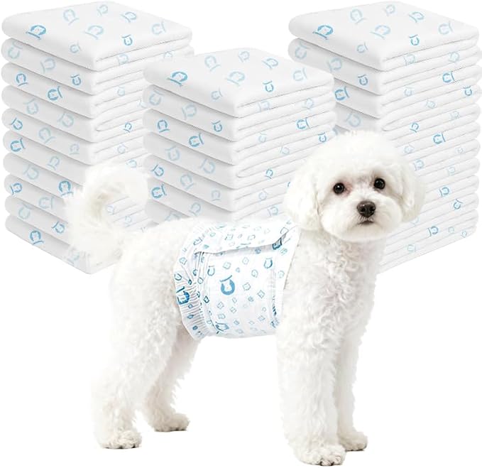 90 Count Dog Diapers Male, Disposable Small Male Dog Wraps Super Absorbent Puppy Doggie Diapers for Heat Excitable Urination Incontinence Waist 11-16.5 inch Small Dog - Blue