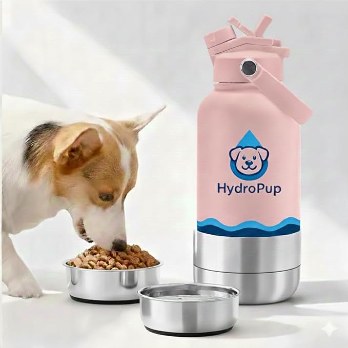 32 OZ Stainless Steel Dog Water Bottle With Lid-HydroPup (Pink)