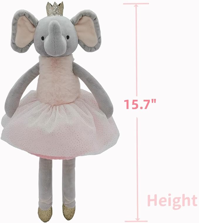 Princess Elephant Stuffed Animals,15.7" Pink Stuffed Elephant Plush with Skirt and Crown,Cute Doll for Girls