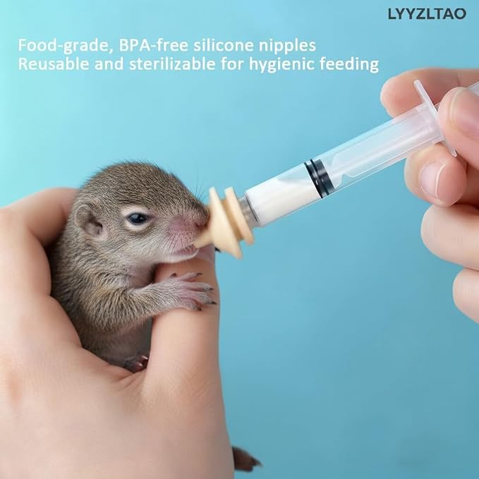 Professional Pet Nursing Kit - 6 Pack 3ml Feeding Syringes with 12 Pack Silicone Nipples | Reusable, Indelible Markings. Hand Feeding Supplies for Newborn Kittens, Puppies, Squirrels, Rabbits & Small Animals | Anti-Choke Safety Design