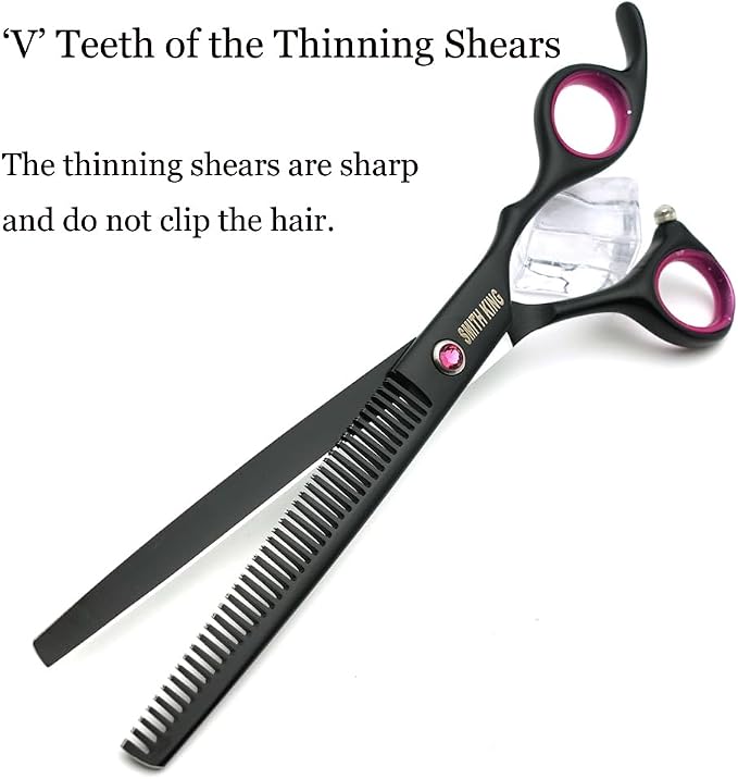 7.0 inches Professional Dog Grooming Scissors Set Straight & thinning & Curved & Chunkers 4pcs/3pcs in 1 Set (with Comb) Right-handed or Left-handed for Dog & Cats (Righ-Handed 4 pcs set with comb)