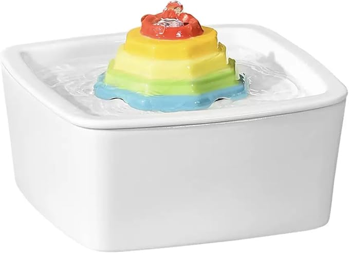 Ceramic Cat Water Fountain 1.5L/50.73oz Rainbow Cats Tower Water Dispenser Dog Water Bowl Dispenser Cat Fountain for Cats Indoor Ultra Quiet Pump Pets Water Bottle Rectangular