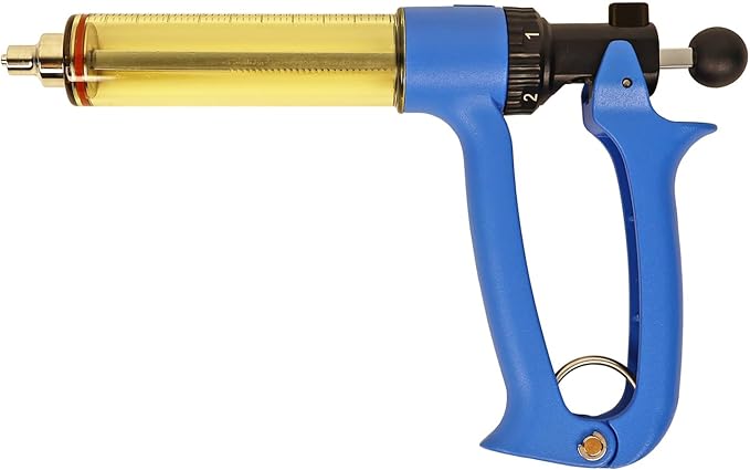 50ML Semi Automatic Livestock Syringe, 5 Gears Dose Accurate Adjustment Cattle Vaccine Gun, Continuous Repeating Luer Lock Veterinary Syringe for Cow Goat Hog Sheep