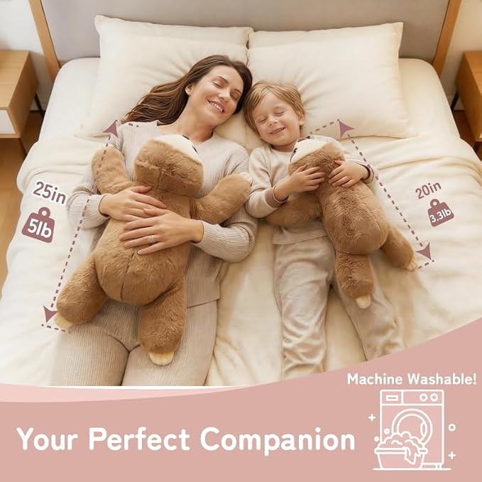 Niuniu Daddy 26" | 5LB Sloth Weighted Stuffed Animals for Adults Kids, Brown Sloth Weighted Lap Animal Plush Toy, Body Pillow for Every Comfort with Bag Stickers as Gift for Christmas Birthday