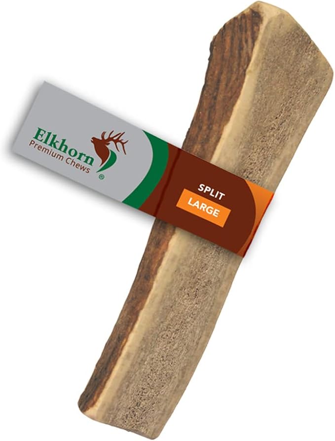 Elkhorn Premium Chews - Large Split Single Pack (for 30-50 lb Dogs) Premium Grade Elk Antler for Dogs (1 Piece) Sourced in the USA