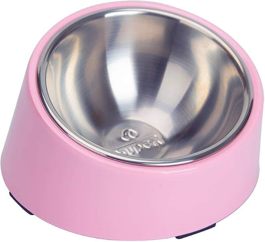 SuperDesign Mess Free 15° Slanted Bowl for Dogs and Cats, Tilted Angle Bulldog Bowl Dog Feeder, Non-Skid & Non-Spill, Easier to Reach Food S/0.5 Cup Pink