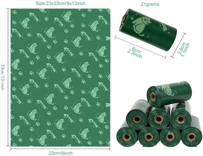 540 Biodegradable Pet Poop Bags (36 Rolls) - 9x13 Inch XL Cat Print Waste Bags for Dogs & Cats - Leak-Proof, Ultra-Thick, Scented with Leash Dispenser & Carabiner Clip, Green