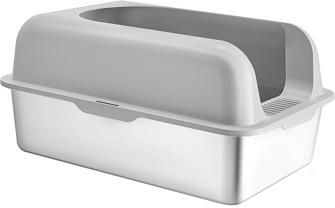 VEVOR Stainless Steel Cat Litter with Lid, XL Extra Large Enclosed Cat Litter Box for Big Cats, High Sides Metal Litter Box, Anti Leakage,Odor-Free & Easy Cleaning,Include Scoop & Foot Board