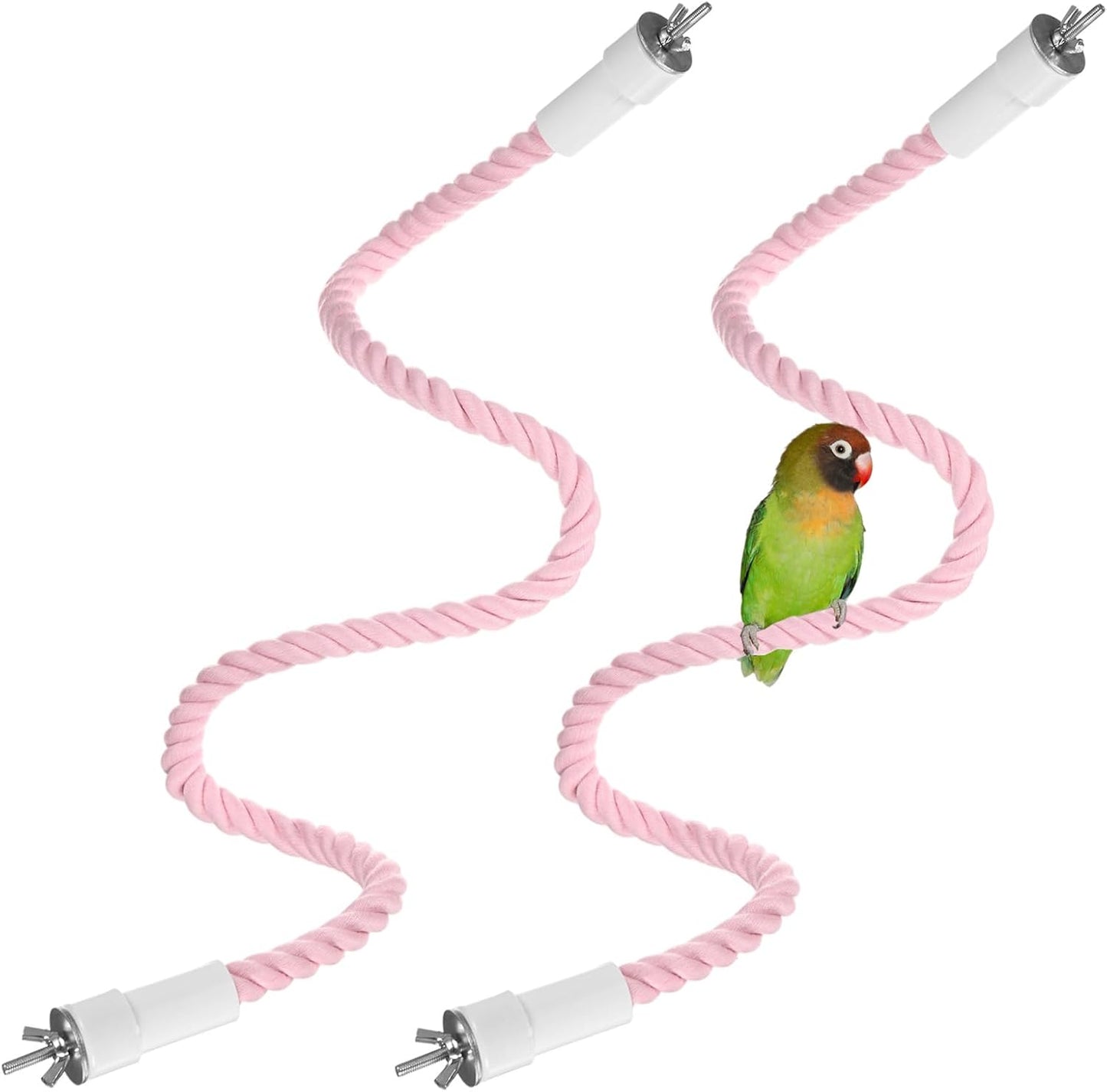 2-Pack Rope Perches for Bird Cages, 31.5 in Length Comfort Grip Flexible Rope Perch Beak & Paw Grinding for Parrots/Cockatiels/Parakeets, Bird Platform Sand [Pink]