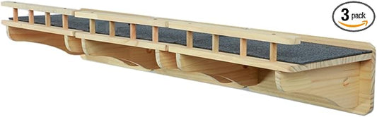 SHENGOCASE 47.2" x 11.8" Natural Solid Wood Wall Mounted Cat Shelves, Superhighway Walkway Balcony with Guardrail Wall Furniture, Steps Stairs, Perch