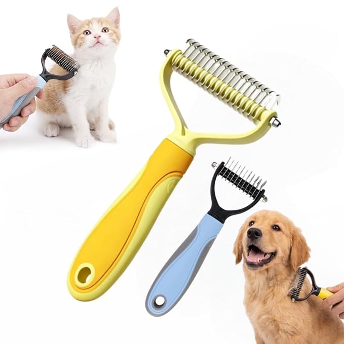 2 Pack Dual Sided Pet Grooming Comb for Dogs Cats, 2026 New Pet Pro Grooming Tool, Multifunctional V Tooth Deshedding Comb, Pets Detangling Comb for Pet Owners (Yellow)