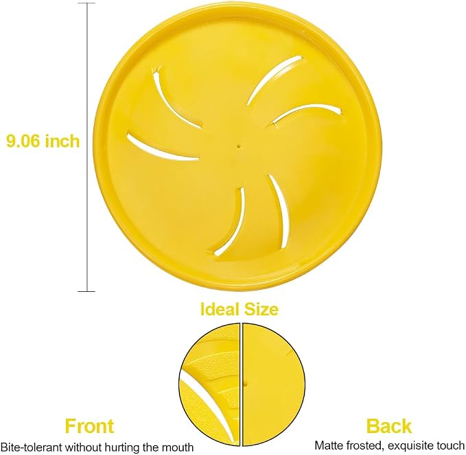 Indestructible Flying Discs, Interactive Dog Toy, Soft Lightweight Fetch Toys for Medium Large Dogs, Floats in Water & Safe on Teeth, 9 inch(Large, Yellow)