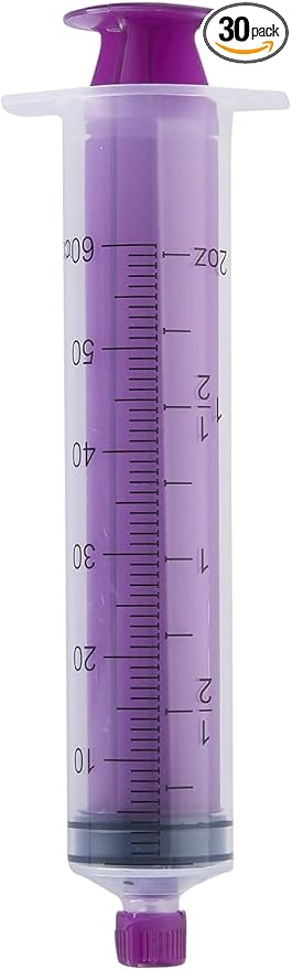 60cc Enteral Feeding Syringes by Global Medical Products - ENFit & ISO 80369-3 Certified, BPA/DEHP/Latex-Free, Transparent Barrel (60CC, QTY 30)