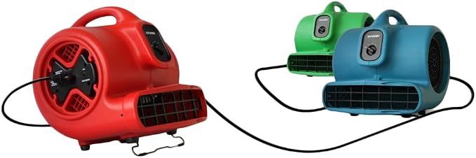 XPOWER X-600A Pro 1/3 HP 2400 CFM Centrifugal Air Mover, Carpet Dryer, Floor Fan, Blower, Daisy Chain, for Water Damage Restoration, Janitorial, Plumbing, Home Use, Red
