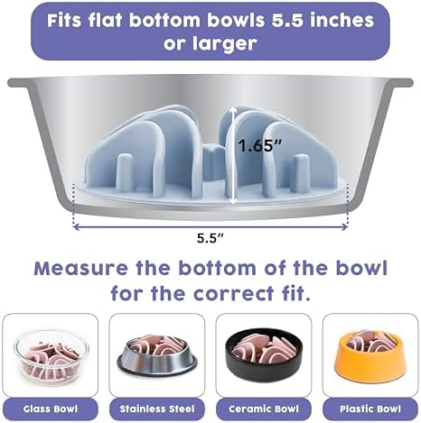 Lick Mat + Slow Feeder Bundle – Silicone, Non-Slip, and Dishwasher Safe - (1) Dog Lick Mat and (1) Slow Feeder Insert for Dog Bowls Over 5.5-Inches - with Suction Cups - Wet and Dry Food-Compatible
