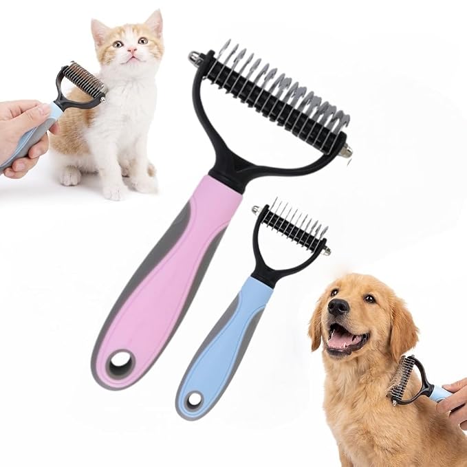 2 Pack Dual Sided Pet Grooming Comb for Dogs Cats, 2026 New Pet Pro Grooming Tool, Multifunctional V Tooth Deshedding Comb, Pets Detangling Comb for Pet Owners (Pink)