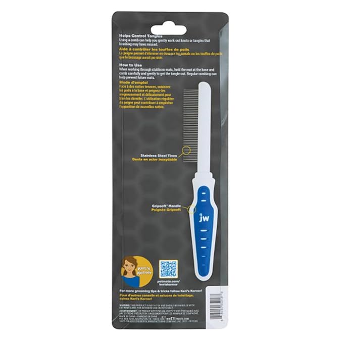JW Pet GripSoft Cat Comb - Medium & Long Haired Cat Brush for Shedding & Tangle Removal
