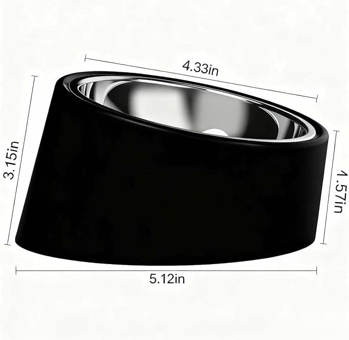 15° Tilted Dog Bowl for Small Dogs Flat-Faced Breeds - Anti-Choke Ergonomic Elevated Feeder Non-Slip Base - 2-in-1 Detachable Stainless Steel Food & Water Bowls - Classic Black Sleek Style (S, Black)