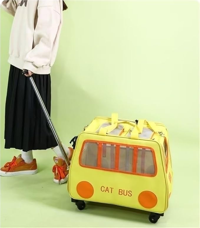 2-in-1 Soft-Sided Pet Travel Bag, Rolling Cat Carrier with Wheels, Large Pet Trolley, Mobile Pet Cage for Small and Medium Dogs and Cats(Green) (Blue)