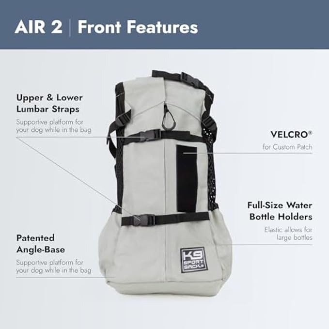 K9 Sport Sack Air 2 - X-Small, Light Grey - Ideal for Dogs with 9-12” Back Length - Durable, Breathable Backpack-Style Carrier - Perfect for Walks, Short Hikes & Public Transportation