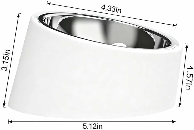 15° Tilted Dog Bowl for Small Dogs Flat-Faced Breeds - Anti-Choke Ergonomic Elevated Feeder Non-Slip Base - 2-in-1 Detachable Stainless Steel Food & Water Bowls - Pure White Clean & Simple (S, White)