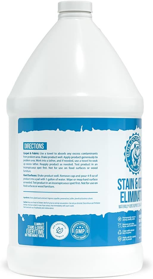 Bulldogology Bio-Enzymatic Pet Stain & Odor Remover - Pet Carpet Enzyme Cleaner for Cat and Dog Pee, Pet Stain Remover for Carpet and Floors, Dog Stain Remover and Odor Neutralizer (128 oz, 1 Gallon)