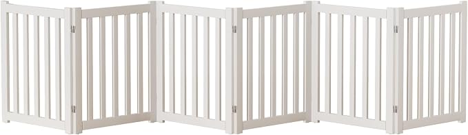 6-Panel Solid Wood Dog Gate - Freestanding Folding Pet Gate for Doorways, Stairs, Indoor, 24" Height, No Installation Needed, White