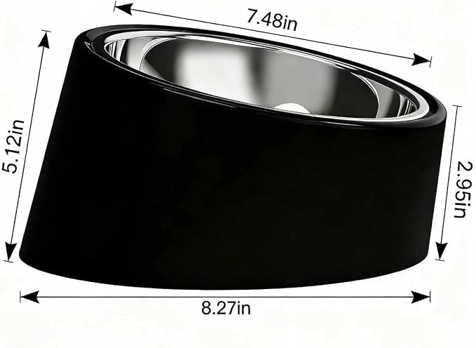 15° Tilted Dog Bowl for Small Dogs Flat-Faced Breeds - Anti-Choke Ergonomic Elevated Feeder Non-Slip Base - 2-in-1 Detachable Stainless Steel Food & Water Bowls - Classic Black Sleek Style (Ｌ, Black)