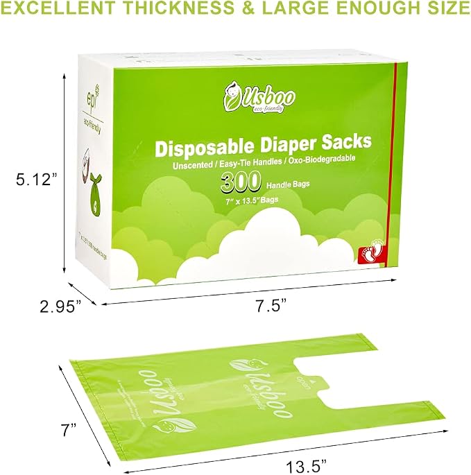 Baby Disposable Diaper Bags,2 Pack (600 Count) Oxo-Biodegradable Diaper Sacks,Easy-Tie Handles,Diaper Disposal or Pet Waste Bags