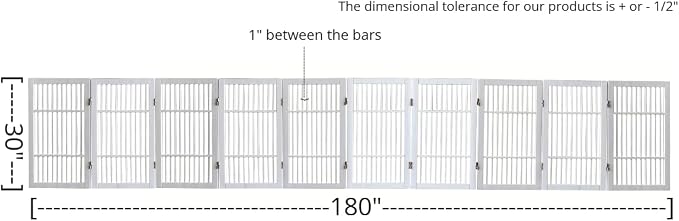 Urnporium Pet Dog Gate Freestanding, Strong Durable Folding Wooden Fence, Portable Acacia Hardwood Safety Barrier for Indoor & Outdoor Use (White Pet Gate, 10 Panel 30" Tall)