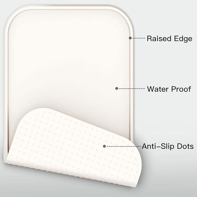 Pet Feeding Mat [Warped Resistant Raised Edge], Water-Proof Silicone Placement for Food Water Bowls, Anti-Slip Base Protect Floor, BPA-Free&Dishwasher-Safe [23.5x13.5inch Large, White Sand]
