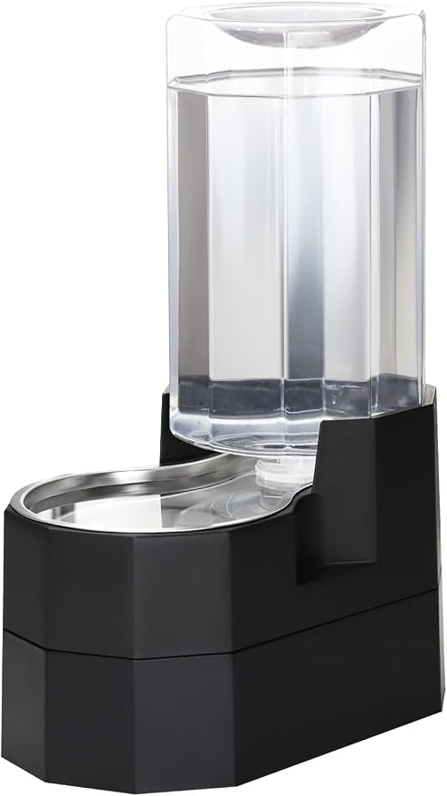 Sfozstra Black 8L Raised Gravity Pet Water Dispenser with Stainless Steel Bowl - BPA-Free, Leak-Proof & Easy-Clean, for Elderly Dogs & Cats, for Indoor or Outdoor Use