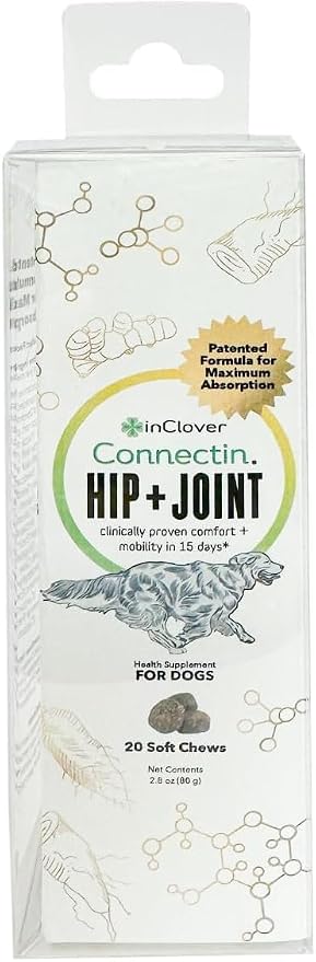 InClover Connectin Natural Hip & Joint Supplement for Dogs with Glucosamine, Chondroitin & Hyaluronic Acid - Soft Chew for Dog Mobility, Comfort & Active Lifestyle Support, 20 Count