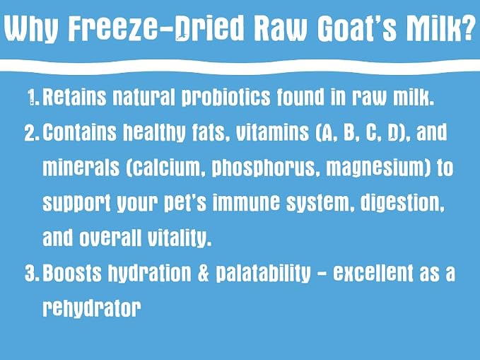 Shepherd Boy Farms Freeze Dried Raw Goats Milk with Probiotics for Dogs & Cats (Golden Blend), Organic USA Veggies & Fruits, High Protein, Digestible Goat Milk Powder, Food Toppers - Makes 32 FL OZ