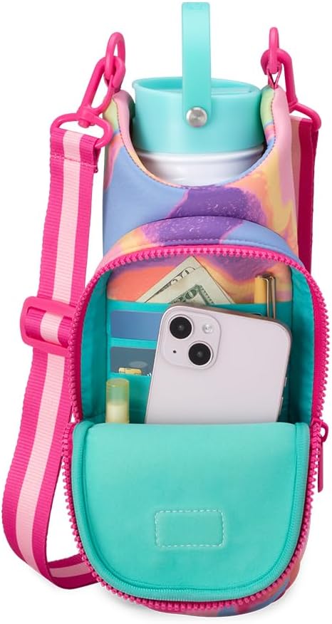 Swig Life Water Bottle Sling Bag, Water Bottle Holder with Adjustable Strap, Bottles Carrier Bag with Zippered Phone Pocket, Holds 36oz Bottles, Bottle Accessories (Candy Crush)