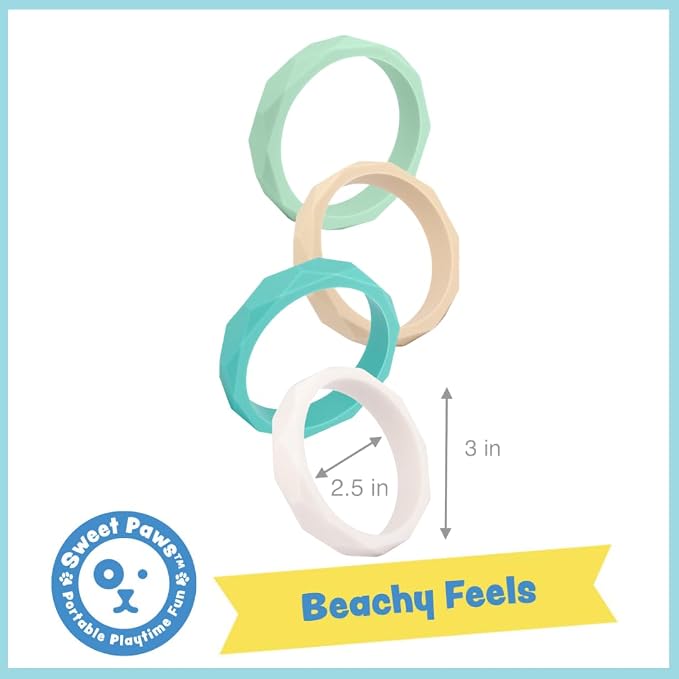 Puppy Teething Rings - 4 Pack, Bracelet Food Grade Silicone Chew Toys for Small Dogs-Medium Dog, Puppy Nipping Solution, Chew Toys for Puppies 0-6 Months - Beachy Feels