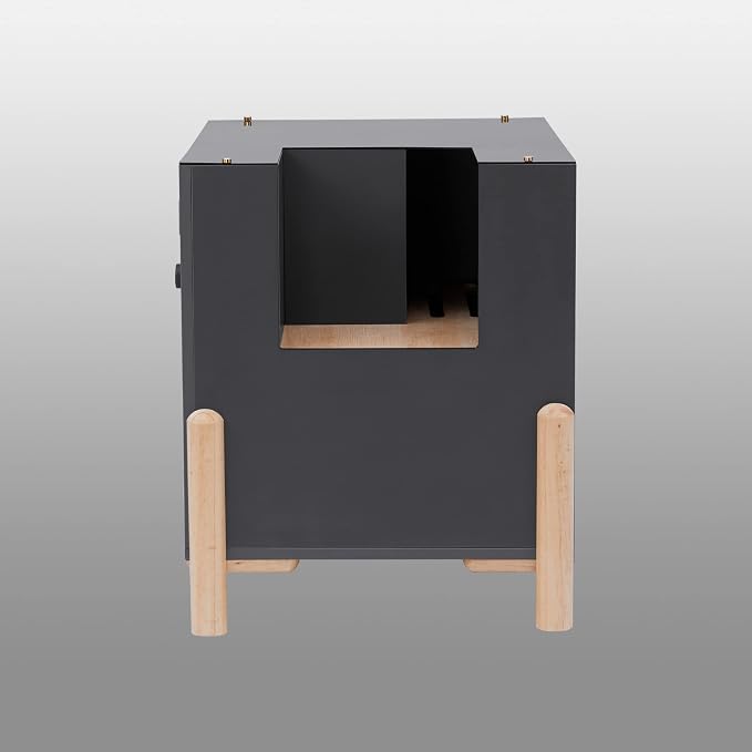 Teamson Pets Ryder Elevated Large Wooden Cat Litter Box Enclosure with Translucent Desktop, Dim Grey