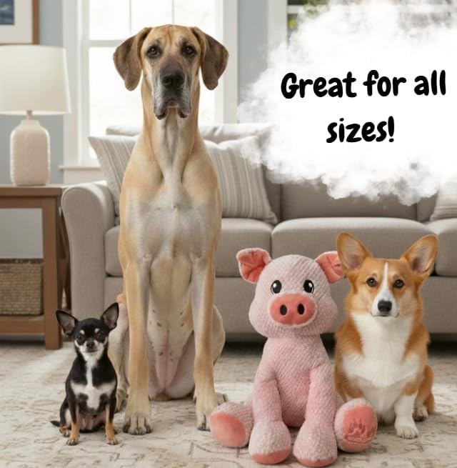 NOZES & TOZES Plush Pig Dog Toy | Dog stuffies for Large Dogs Dog Enrichment Toys for Large Dogs | Dog Toys Without Squeakers- Pink