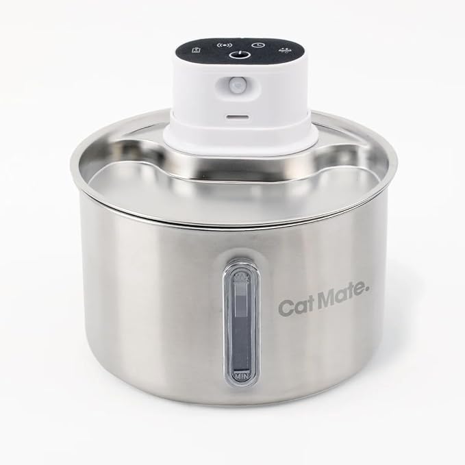Cat Mate 2 Litre Stainless Steel Cat Water Fountain – Automatic Pet Water Dispenser for Cats, Filtered Drinking Fountain, Battery Operated