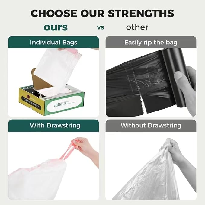 100 Pack Drawstring Cat Litter Box Liner Bags For Litter-Robot 3/4,Waste Bags Compatible With Self-Cleaning Litter Box,Heavy Duty