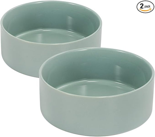 SPUNKYJUNKY 42OZ Ceramic Dog and Cat Bowl, Modern Cute Weighted Food Water Bowl for Replacement Morandi Green (2 Pack)