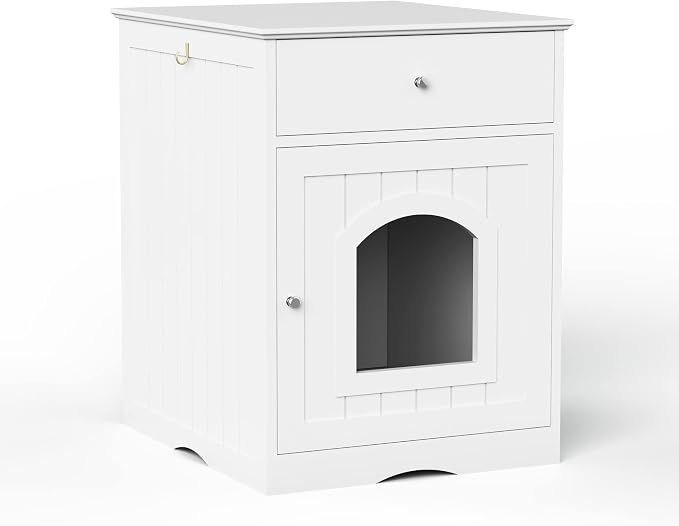 Cat Litter House, Enclosure Cat Litter Box Furniture with Doors Storage Drawer Indoor Cat Washroom Storage Side Table Cat House Large Wooden Enclosure Litter Box