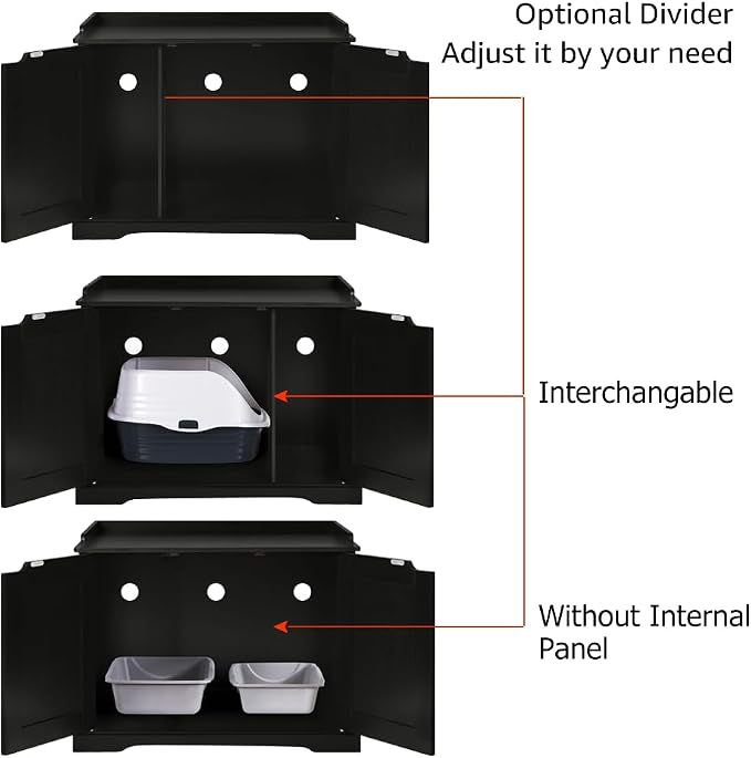 unipaws Black Cat Litter Box Enclosure Furniture, Kitty Hidden Cover, Concealed Dog Proof Litter Boxes Cabinet, Hideaway Litter Box, Cat House