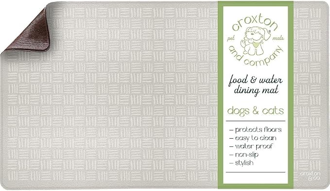 CROXTON & CO. Non-Slip Faux Leather Pet Feeding Mat for Dog Bowls | Large Bowl Mat for Food and Water | Durable, Easy-to-Clean Pet Food Mat for Floors | Size: 16.5"x28"
