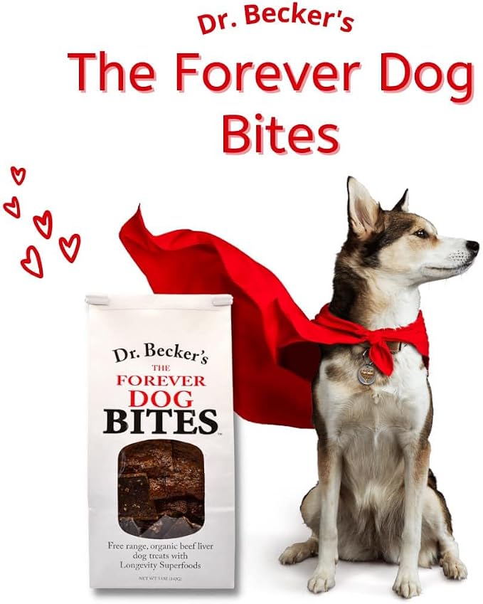 Dr. Becker's The Forever Dog Beef Bites | Made with Curcumin, Nicotinamide Riboside, Carnosine & Quercetin | Organic Beef Liver Training Treats for Dogs & Cats, 5 oz (Pack of 3)