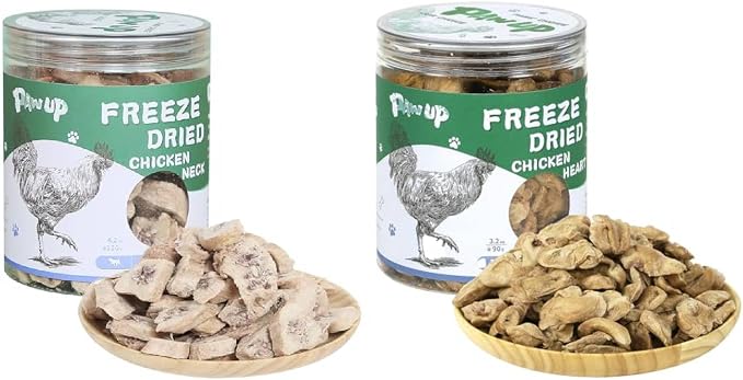 PAWUP Freeze Dried Chicken Necks, Freeze Dried Chicken Heart Pet Treats, High Protein Freeze-Dried Pet Food for Dogs, Cats, Fresh Ingredient