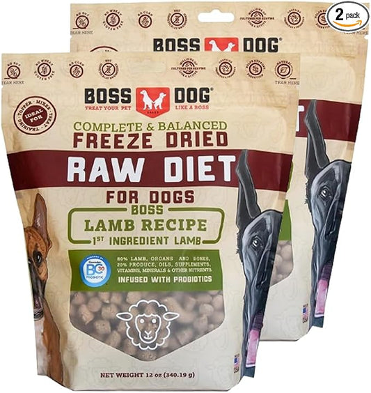 Boss Dog Complete & Balanced Freeze Dried Raw Diet for Dogs, Lamb Recipe, 12 oz Bag (Bag of 2)