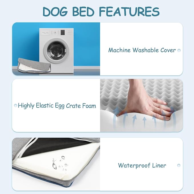 EMPSIGN Reversible Dog Bed Mat, Washable Pet Bed for Large Medium Small Dogs, Kennel Pad with Removable Cover, Bed Mattress for Crate Kennel, All Season Dual-Sided Plush & Canvas Pet Bed