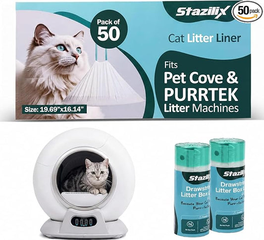 50 Count Cat Litter Liners - Compatible with Petcove & Purrtek Litter Boxes – Heavy Duty, Leak-Proof